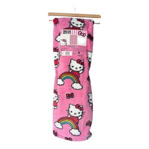 Hello Kitty Rainbows Bows Faux Fur Plush Pink Throw Blanket NWT